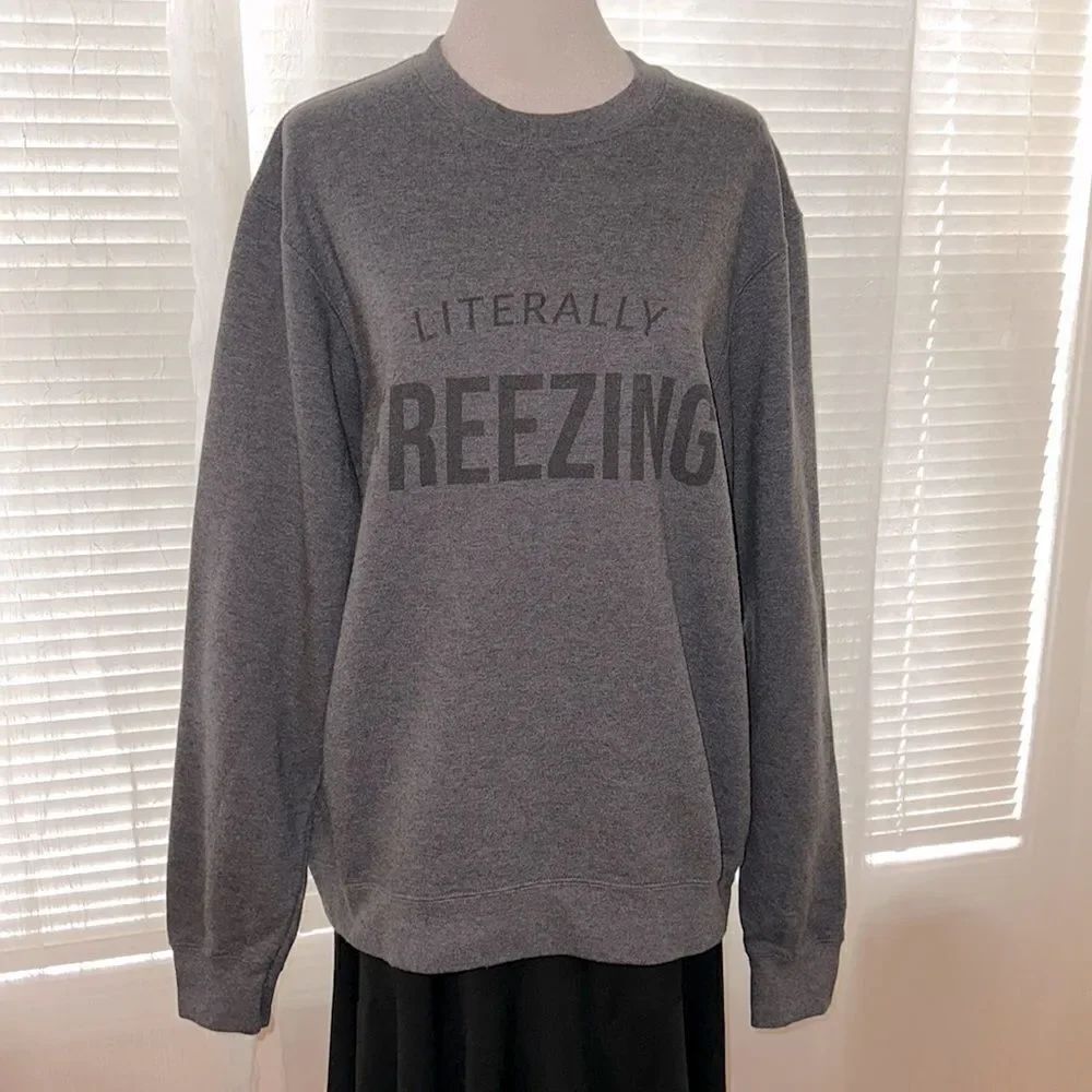 Port & Co M Black Charcoal Gray “Literally Freezing” Crewneck Sweatshirt